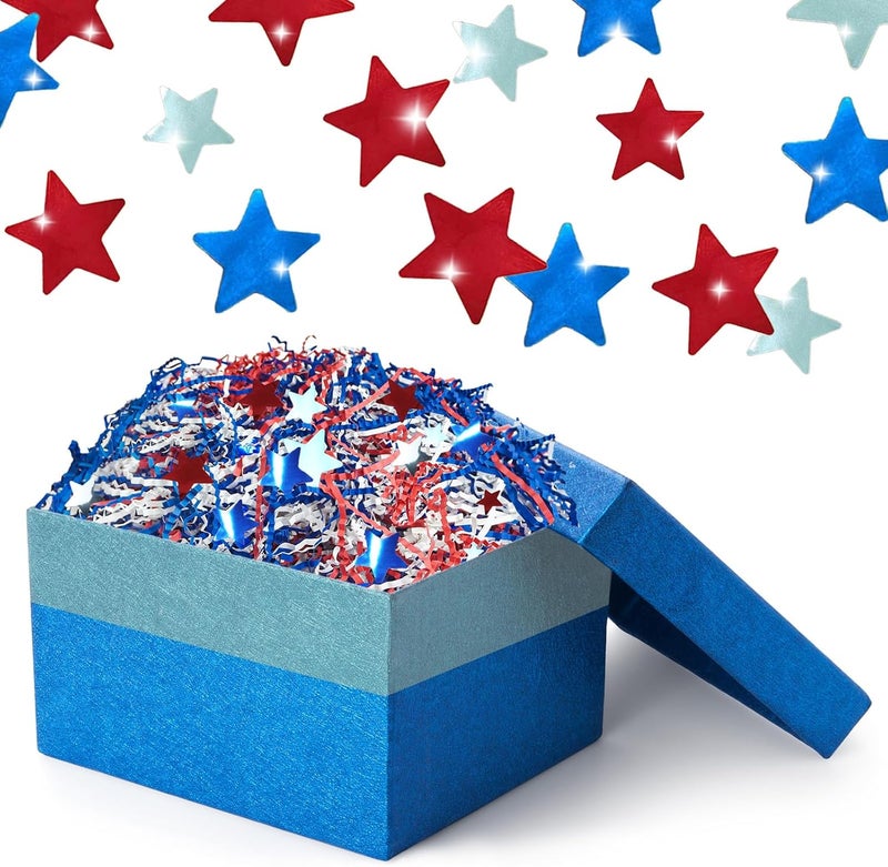 TORONTOKYO 2 LB Patriotic Grass Basket Filler Bulk, Red Blue White Crinkle Cut Paper Shred with Stars, Patriotic Box Basket Filler for 4th Of July Independence Day, Memorial Party, Veterans Day - Image 3